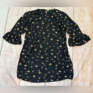 Womens Old Navy Size Medium 3/4 Bell Sleeve Floral Black Dress Sheath